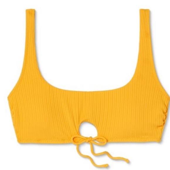 WOMEN'S Ribbed Keyhole Bralette Bikini Top - Shade & Shore yellow adjust straps - Picture 3 of 6